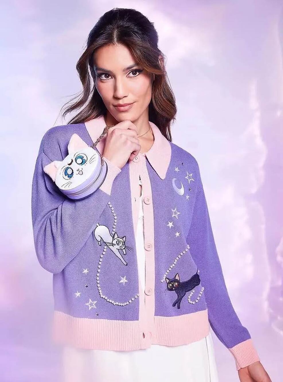 Pretty Guardian Sailor Moon Luna Artemis & Diana Starry Women's Small Cardigan